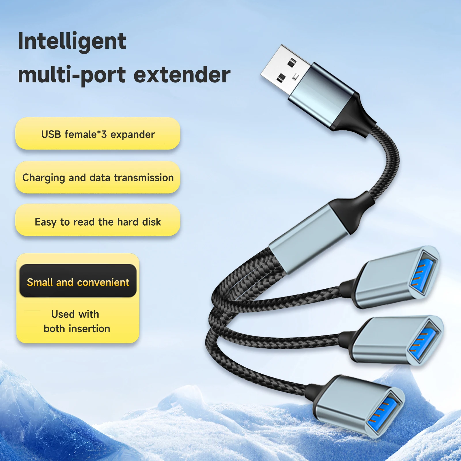 Color: GRAY - USB Splitter Cable 1 in 3 Out,USB-A expansion hub, multi USB port expansion converter for Car, PC