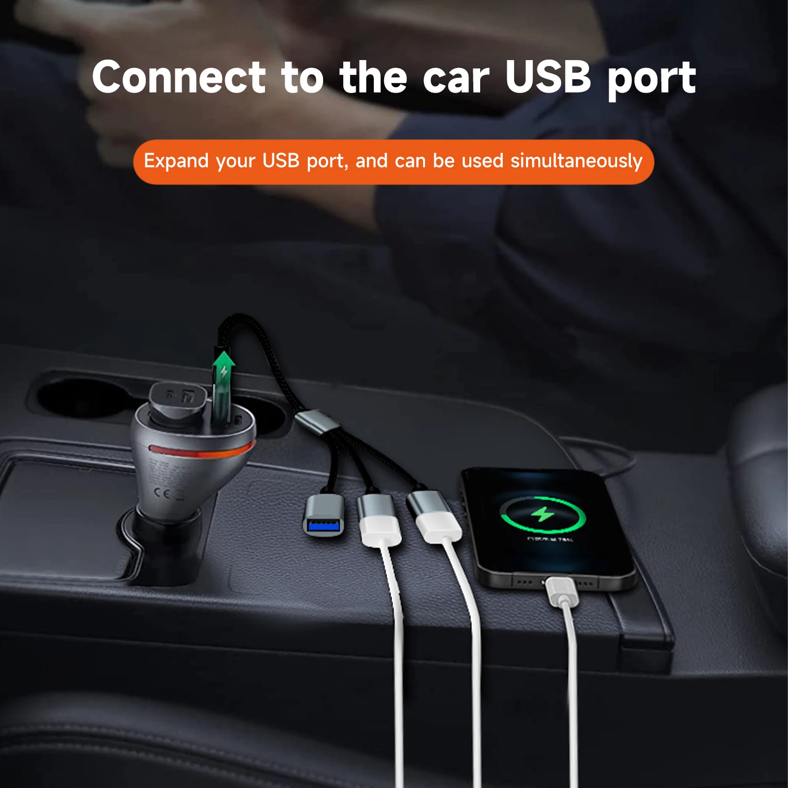 Color: GRAY - USB Splitter Cable 1 in 3 Out,USB-A expansion hub, multi USB port expansion converter for Car, PC