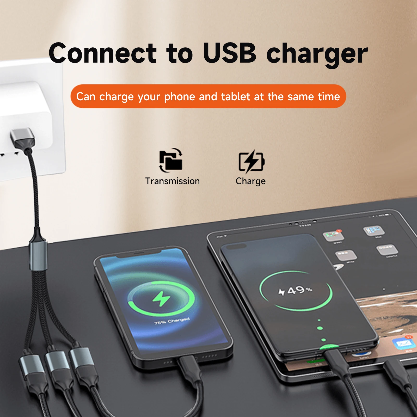 Color: GRAY - USB Splitter Cable 1 in 3 Out,USB-A expansion hub, multi USB port expansion converter for Car, PC