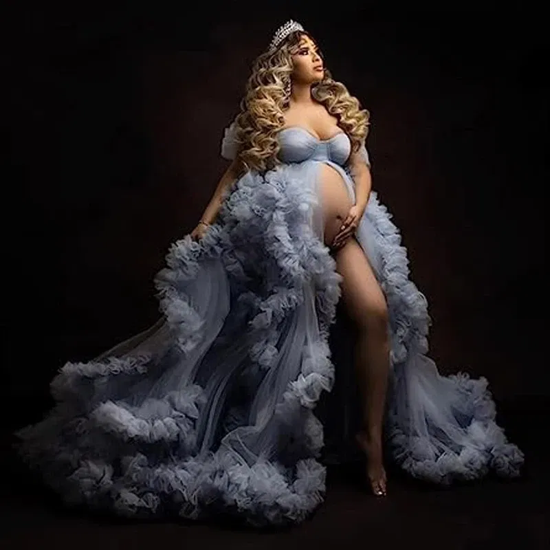 Color: dark blue, Maternity Size: S, Ships From: CHINA - Tulle Long Maternity Dress Photoshoot  п?»?°?‚ь?µ  photography dresses baby shower dresses for pregnant woman  п?»?°?‚ь?µ д?»я ?±?&micr