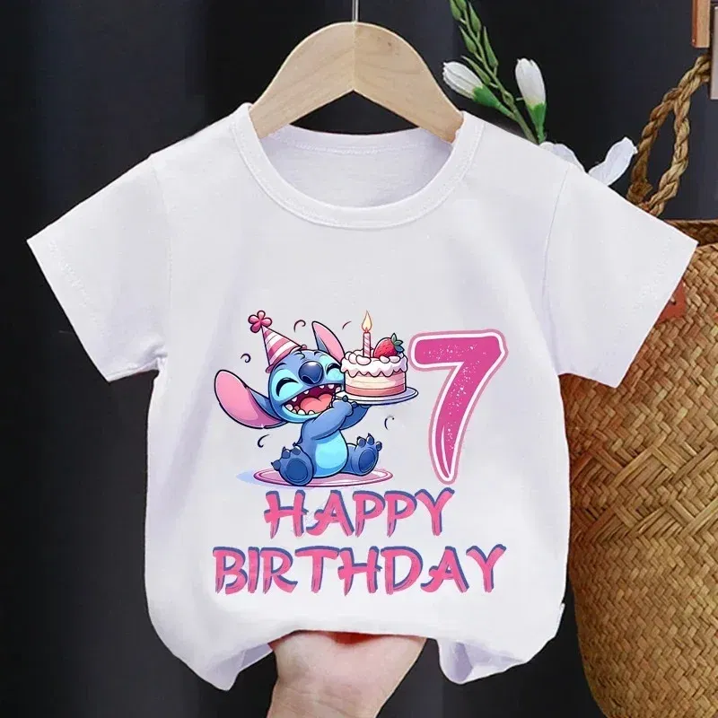 Color: green, Kid Size: 3M - Lilo Stitch Children T-shirt Birthday 3-10 Years Boy Girl Clothing Summer Cartoon Print Tshirt Short Sleeve Cotton Top Baby Tee