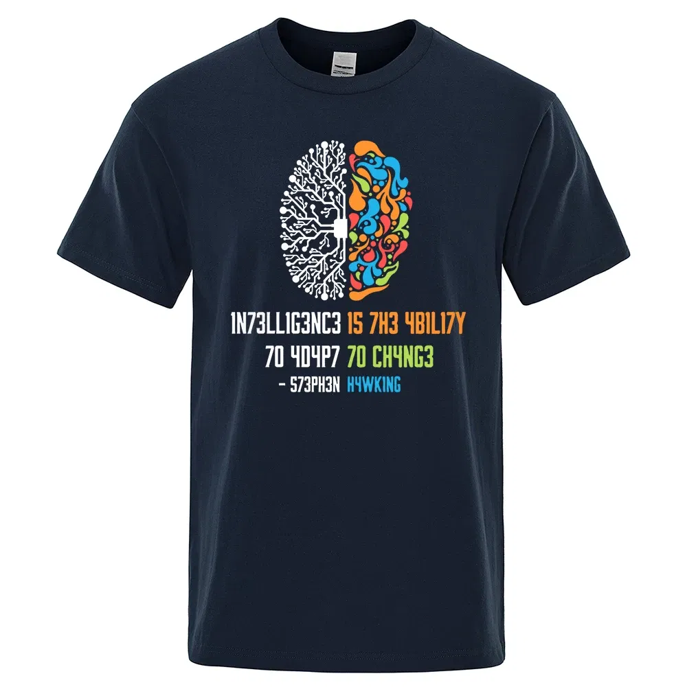 Color: SKY BLUE, Size: XXL - Intelligence Is The Ability To Adapt To Change Tops Men Women Shirt Loose Clothing Loose Cotton Oversize Tshirt Hip Hop Tops