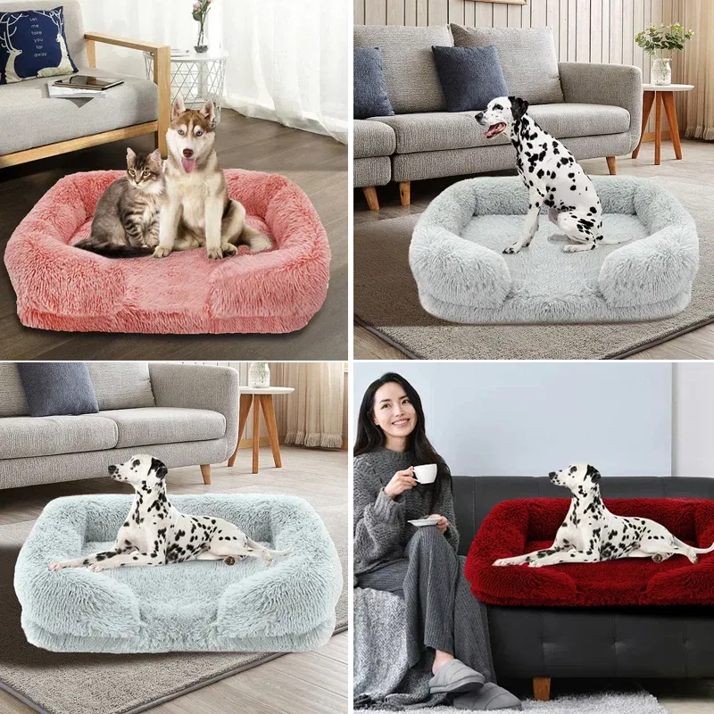 Color: WHITE, Size: XL - New Large Dog Bed Dog Plush Pet Bed Winter Thickened Pad Dog Sleeping Bed Sofa Removable Pad Dog Small Large Dog square kennel