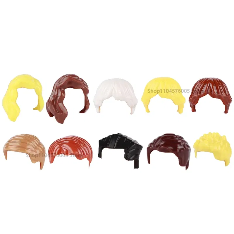 Color: Clear - MOC Brown Hair Building Blocks City Figures Body Creative Accessory Blond Gold White Parts DIY Hats Mini Bricks Assemble Toy S04