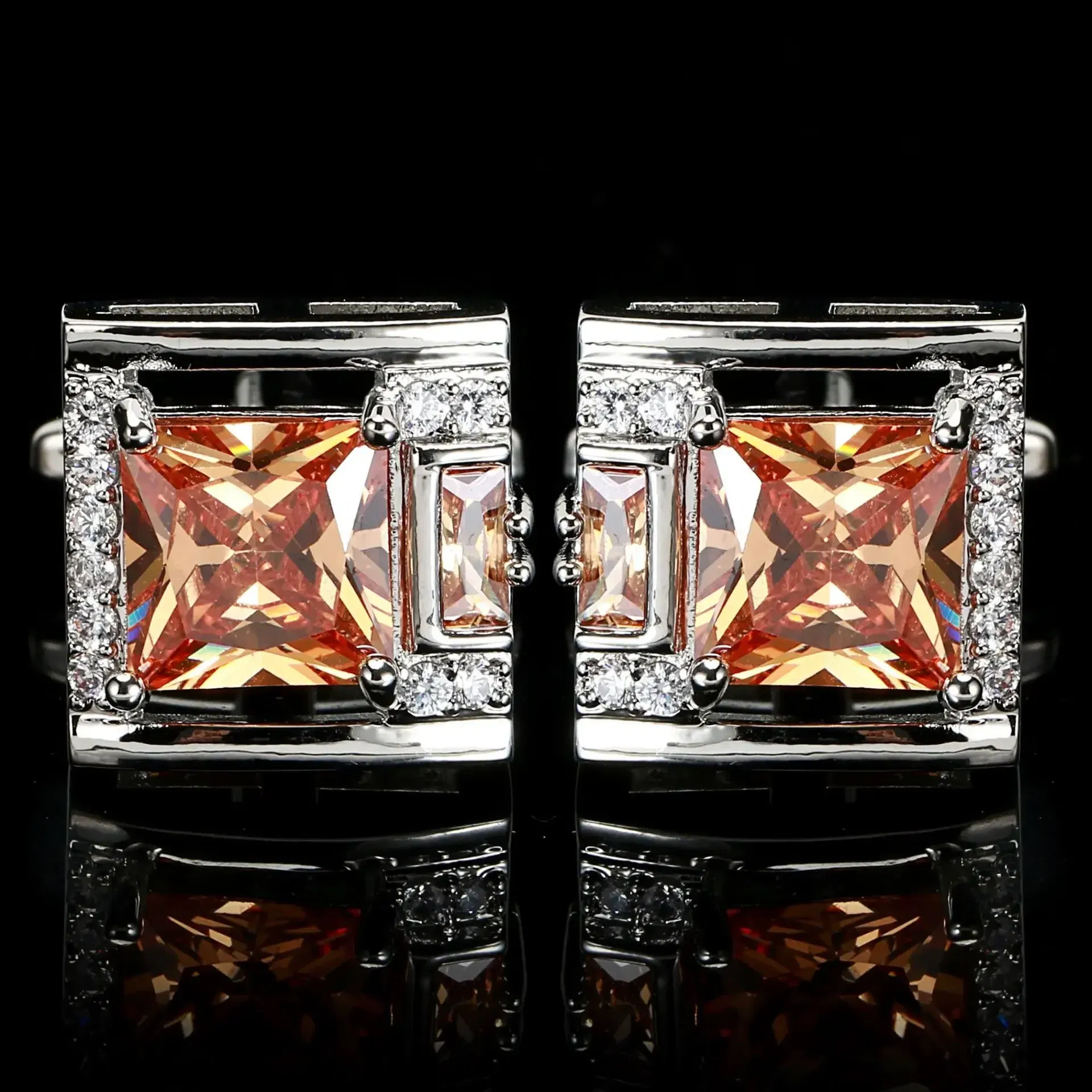 Metal color: SILVER PLATED - Tough Square Zircon Stone Cufflinks for Man Luxury Shirt Suit Cufflinks Black stone Cufflinks Gift Accesories for Man