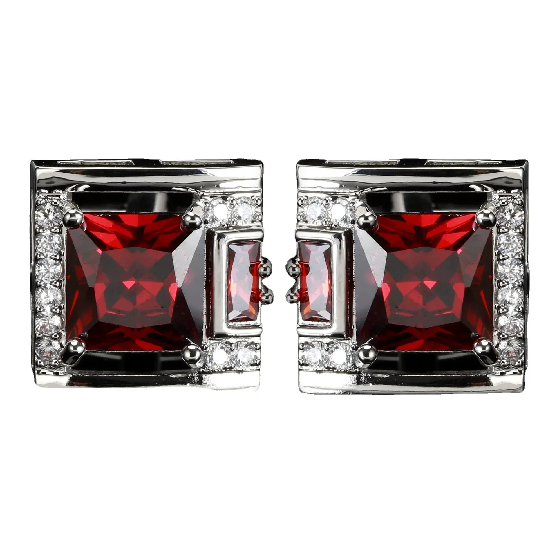 Metal color: SILVER PLATED - Tough Square Zircon Stone Cufflinks for Man Luxury Shirt Suit Cufflinks Black stone Cufflinks Gift Accesories for Man