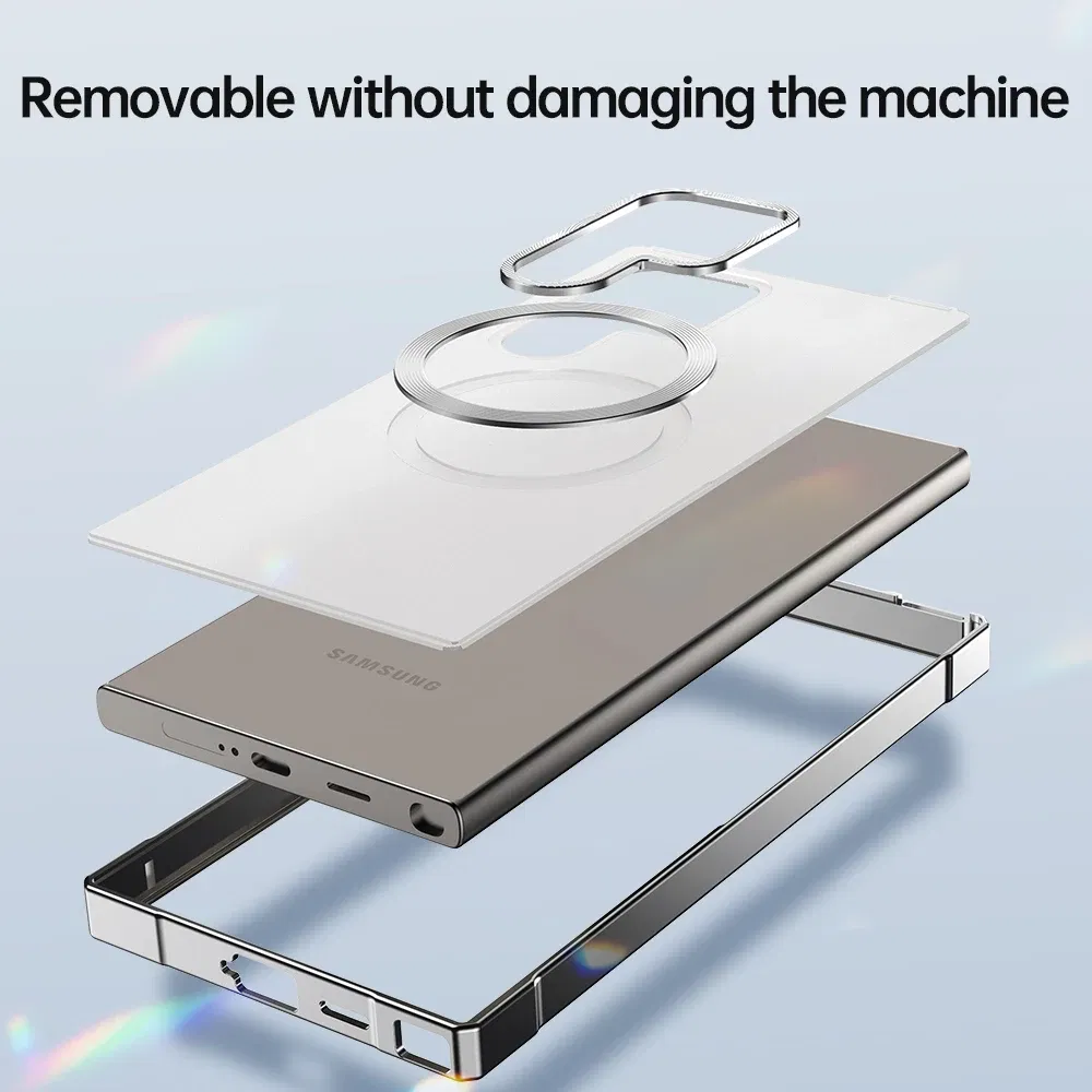 Color: Silver, Compatibility by Model: Galaxy S25 Ultra - Push Pull Matte PC Hard Shockproof Case For Samsung Galaxy S25 S24 Ultra Magnetic Wireless Charging Bumper Back Cover