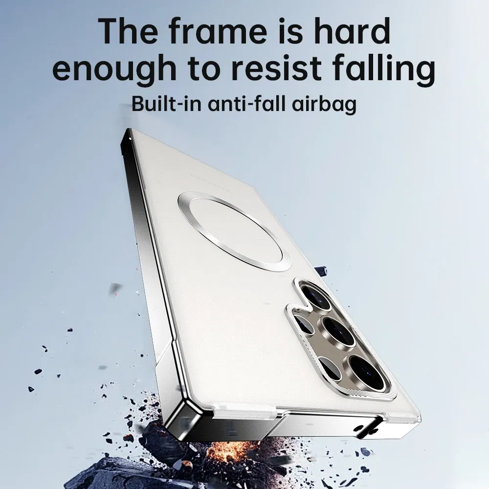 Color: Silver, Compatibility by Model: Galaxy S25 Ultra - Push Pull Matte PC Hard Shockproof Case For Samsung Galaxy S25 S24 Ultra Magnetic Wireless Charging Bumper Back Cover