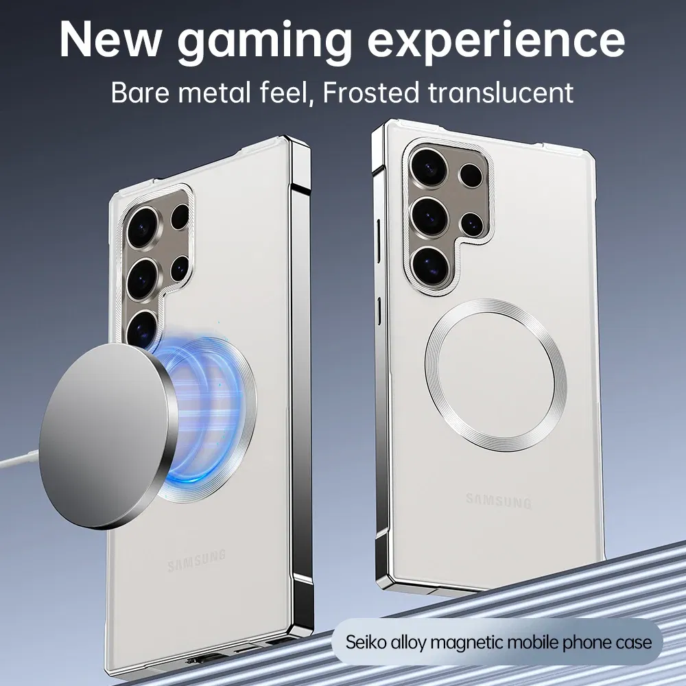 Color: Silver, Compatibility by Model: Galaxy S25 Ultra - Push Pull Matte PC Hard Shockproof Case For Samsung Galaxy S25 S24 Ultra Magnetic Wireless Charging Bumper Back Cover