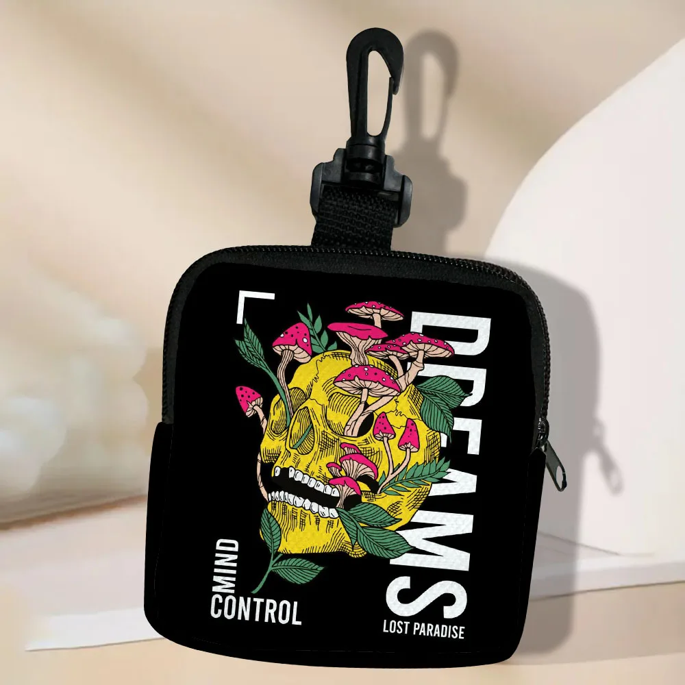 Color: Blue - Mushroom-Seamless-Pattern Portable Women  Coin Bag  Money Purse Id Card Holder Wallet Case Zipper Key Storage Pouch Key Bag 5.23