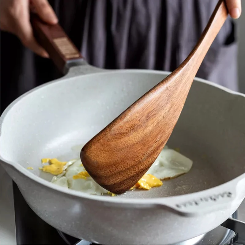 Color: Light Grey - Teak Wooden Spatulas Kitchen Utensils Cooking Utensil Eco-Friendly Wood Spatula for Non Stick Cookware