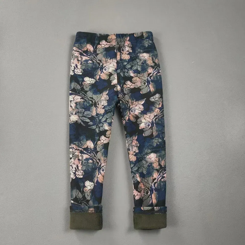 Color: Gold, Kid Size: 2T - 2-11Y Girls' Pants Autumn and Winter Slim Fit Warm Bottom Pants Thickened Velvet Printed Children's Pants Baby Casual Pants