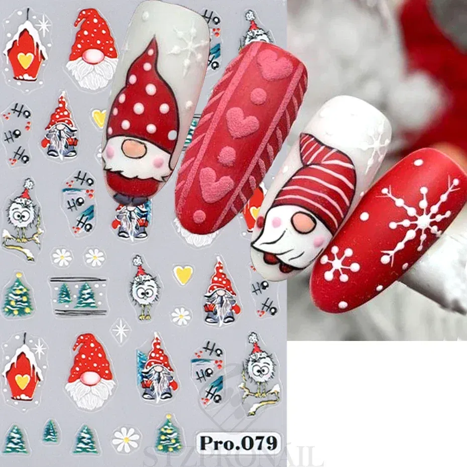 Color: green - 5D Embossed Elk Nail Art Sticker Cute Christmas Winter Santa Claus Snowflake Gingerbread Man Engraved Slider Manicure Decoration