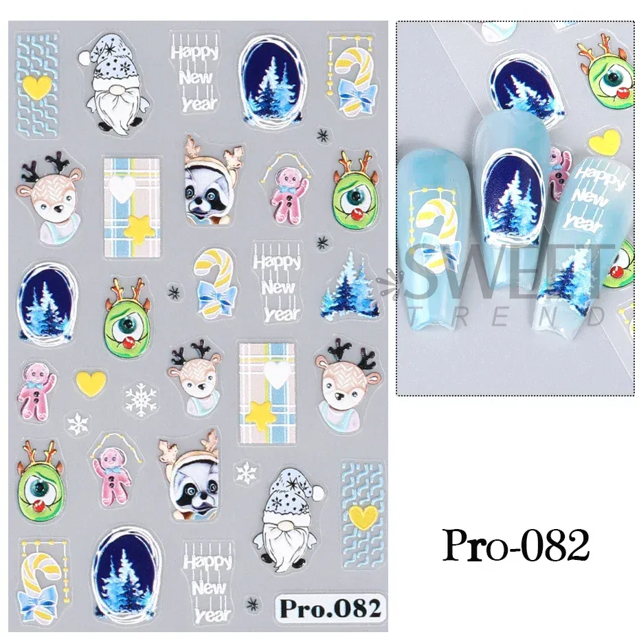 Color: green - 5D Embossed Elk Nail Art Sticker Cute Christmas Winter Santa Claus Snowflake Gingerbread Man Engraved Slider Manicure Decoration