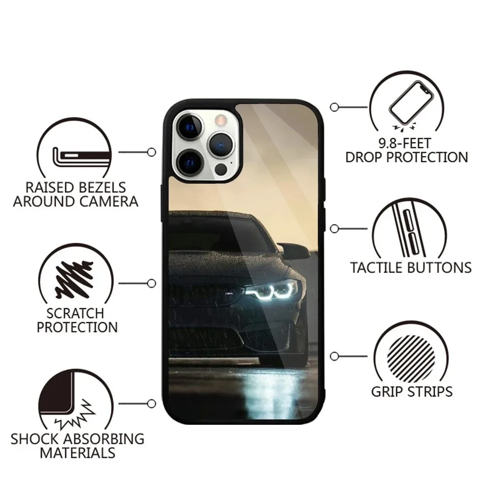 Color: Brown, Material: GENUINE LEATHER - Blue Red Car for B-BMW   Phone Case Strong Magnetic For IPhone 15,14,13,Pro,Max,Plus,11,12,Mini For Magsafe Wireless Charging
