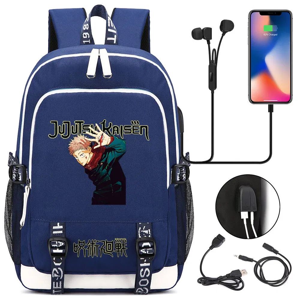 Color: Dark Grey - Hot Jujutsu Kaisen Backpack Men Women USB Charging Laptop Travel Backpack Teenager Student Backpack Casual Mochila