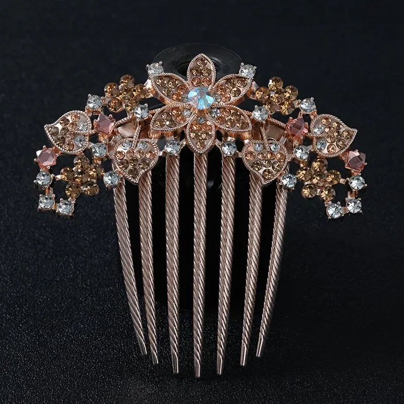 Color: Lavender - 1PC Elegant Rhinestone Hair Comb Flower Shaped Headwear Women Hair Jewelry Accessories