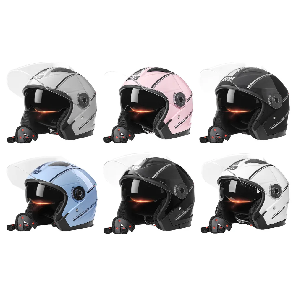 Color: Champagne, Ships From: CHINA - Motorcycle Open Face Helmet For Men And Women Dual Lens Sun Visor Face Shield Top Lightweight Scooter Bike Retro 3/4 Helmet