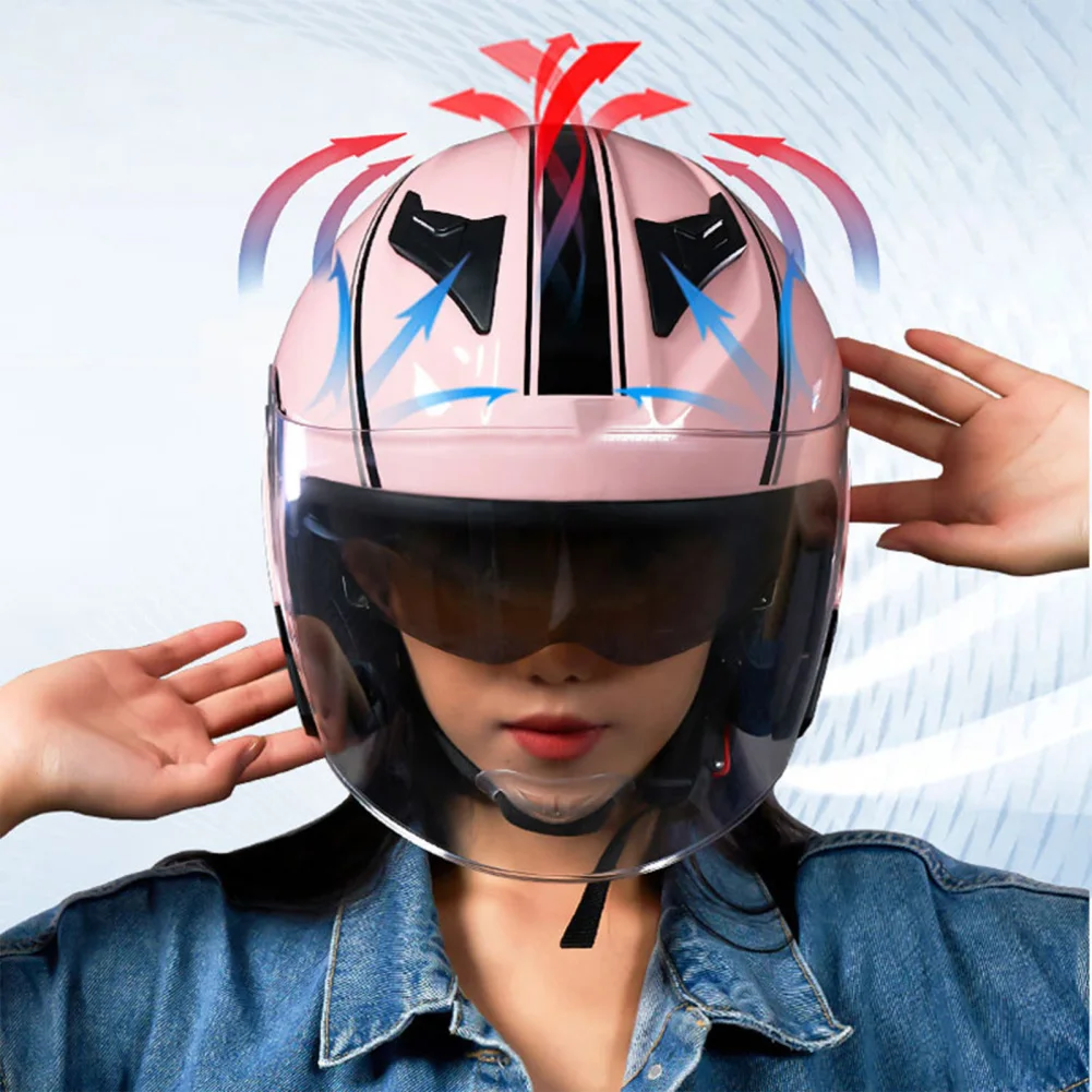Color: Champagne, Ships From: CHINA - Motorcycle Open Face Helmet For Men And Women Dual Lens Sun Visor Face Shield Top Lightweight Scooter Bike Retro 3/4 Helmet