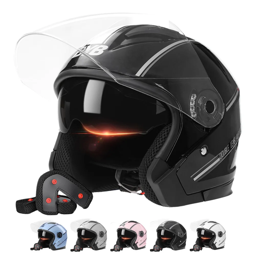Color: Champagne, Ships From: CHINA - Motorcycle Open Face Helmet For Men And Women Dual Lens Sun Visor Face Shield Top Lightweight Scooter Bike Retro 3/4 Helmet