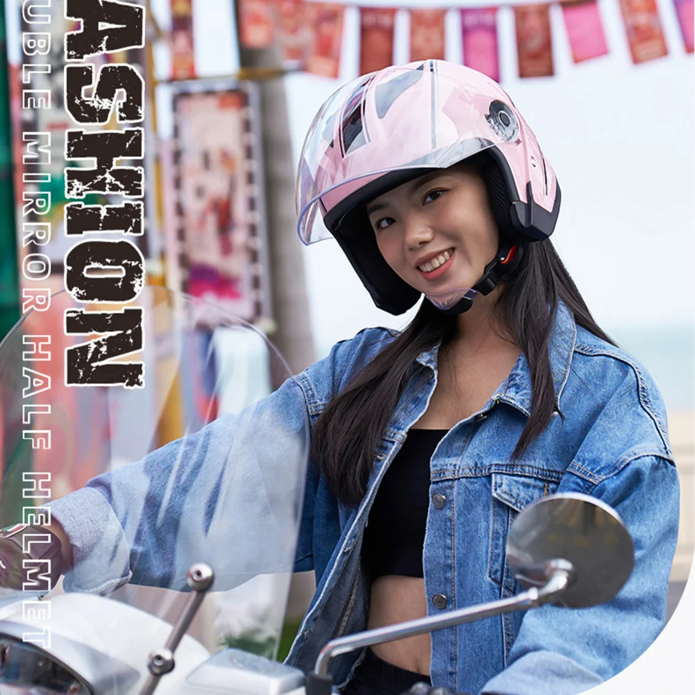 Color: Champagne, Ships From: CHINA - Motorcycle Open Face Helmet For Men And Women Dual Lens Sun Visor Face Shield Top Lightweight Scooter Bike Retro 3/4 Helmet