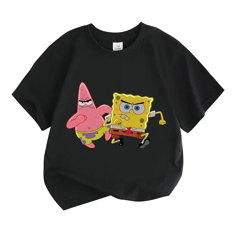 Color: PURPLE, Kid Size: 3T - Mr. Krabs Squidward  Sandy Spongebob T-shirt 100%Cotton  Children Round Neck Short-sleeved Boys Girls  Fashion Kids Clothes