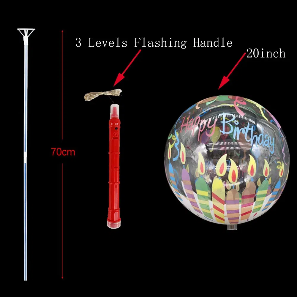 Color: Light Grey, Ballon Size: 10inch, Shape: K - 1/5/10/20/30pcs LED Light Up BoBo Balloons Colorful 3 Levels Flashing Handle 20 Inches Bubble Balloon 70cm Stick