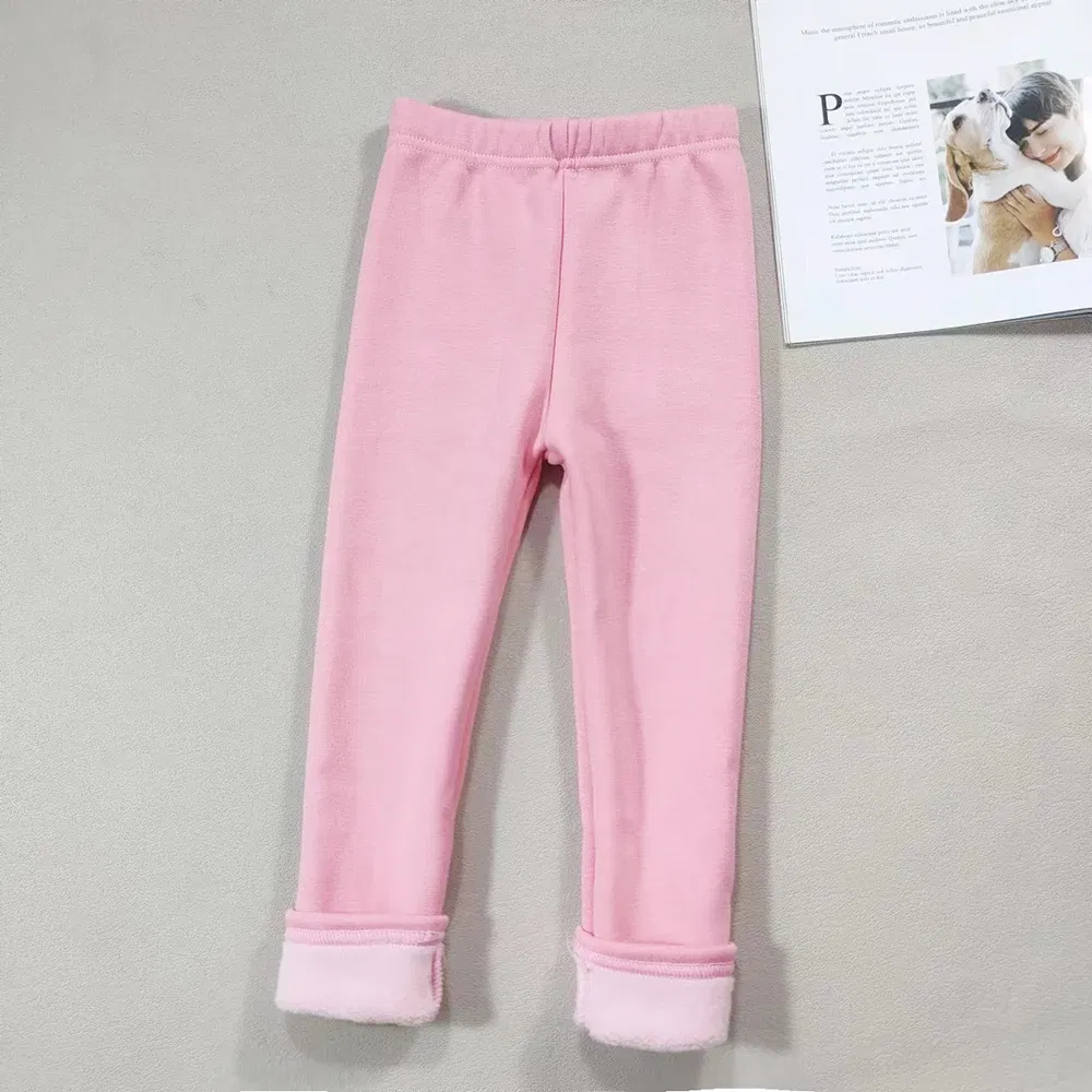 Color: Brown, Kid Size: 2T - 2024 Girls' Pants Children's Winter Thickened Warm Pants Warm Elastic Pink Navy Blue Underpants Boys' Pants