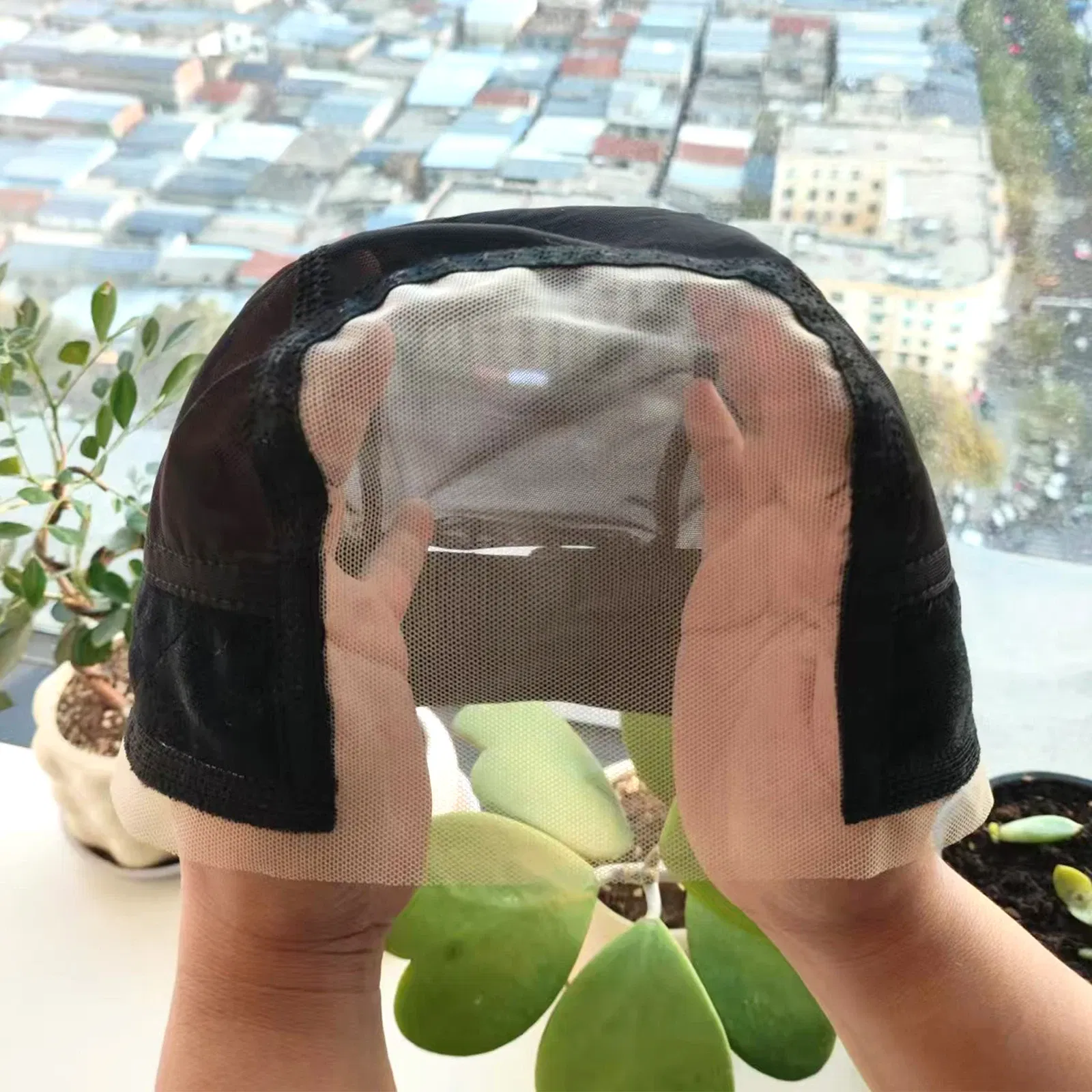 Color: Natural Black - Wig Cap with Grip Band for Keeping Wigs in Place, More Full Cap-wide Transparent Lace for Lace Front Wigs