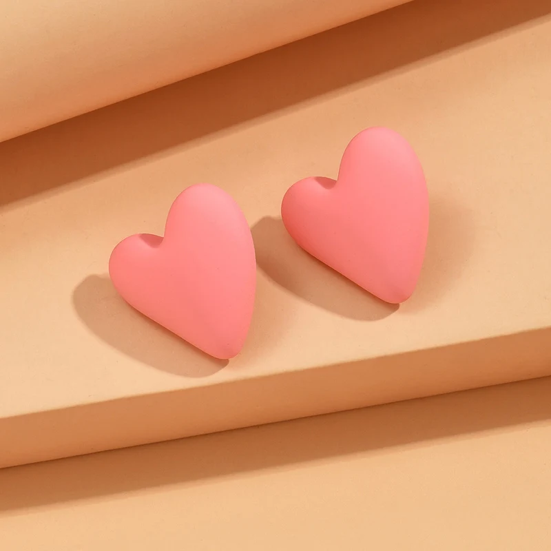 Metal Color: Pure Gold Color - Koean Fashion Candy Color Acrylic Love Eardrop Simple Design Geometric Heart Party Jewelry Earrings Ear Studs All-match EarStuds