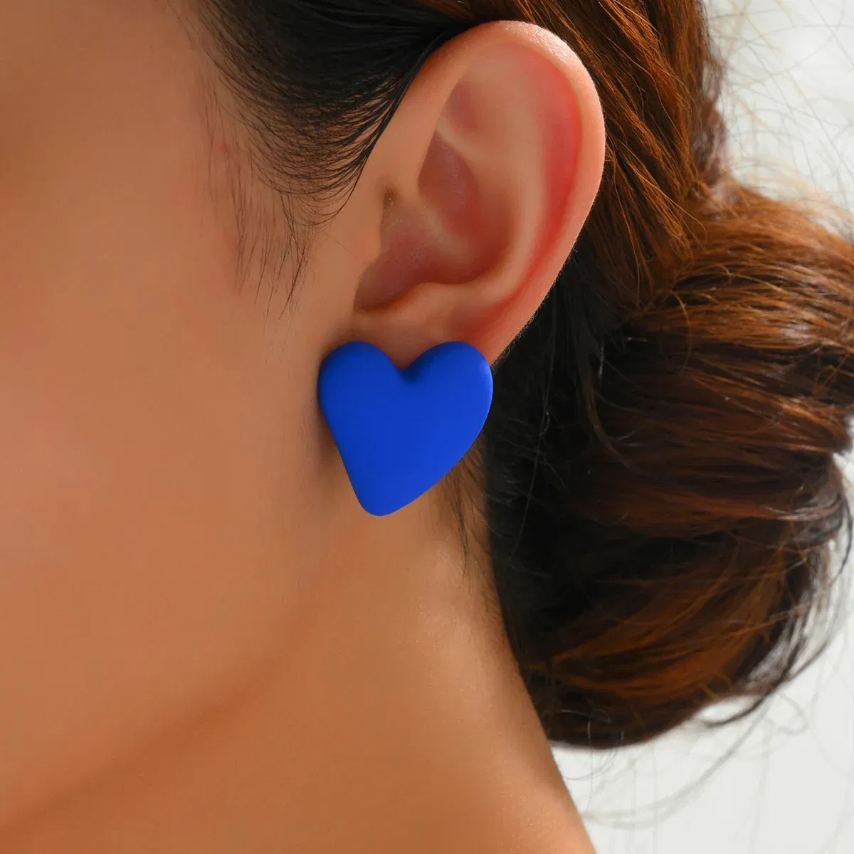 Metal Color: Pure Gold Color - Koean Fashion Candy Color Acrylic Love Eardrop Simple Design Geometric Heart Party Jewelry Earrings Ear Studs All-match EarStuds