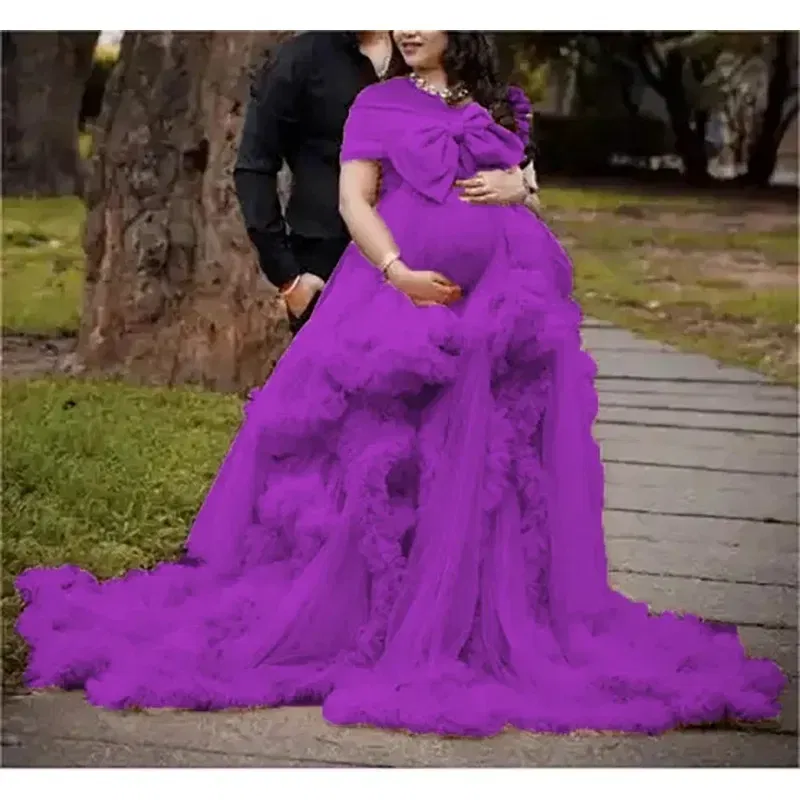 Color: Lotus Color, Maternity Size: 6, Ships From: CHINA - BIG BOW Tulle Ruffle maternity dresses photoshoot baby shower п?»?°?‚ь?µ д?»я ?±?µр?µм?µнн?‹?… فس?§تي?† ?