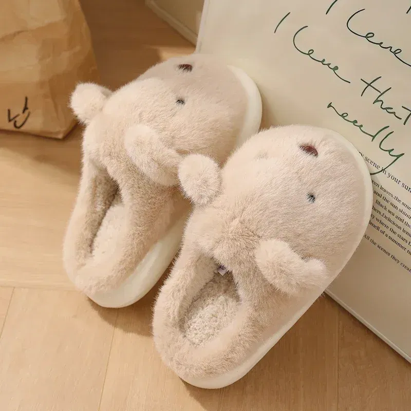 Women Warm Winter Cute Bear Slippers Men Casual Home Indoor Plush Slipper Couple Cozy Anti-slip Outdoor Cartoon Shoes