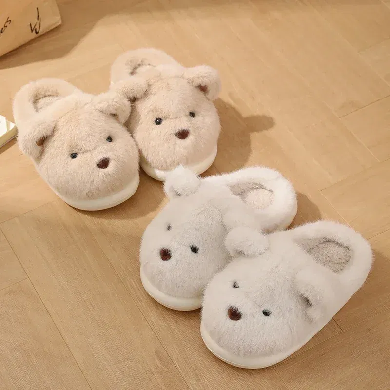 Women Warm Winter Cute Bear Slippers Men Casual Home Indoor Plush Slipper Couple Cozy Anti-slip Outdoor Cartoon Shoes