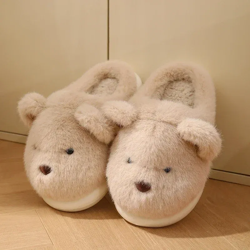 Women Warm Winter Cute Bear Slippers Men Casual Home Indoor Plush Slipper Couple Cozy Anti-slip Outdoor Cartoon Shoes