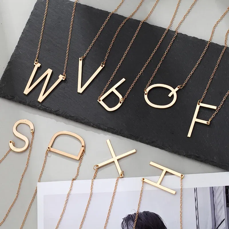 Metal Color: Rhodium Plated - Fashion Metal Necklace Golden Letter Bohemia Simple DIY Romantic Retro Woman's Necklace For Winter Jewelry Gift Free Shipping