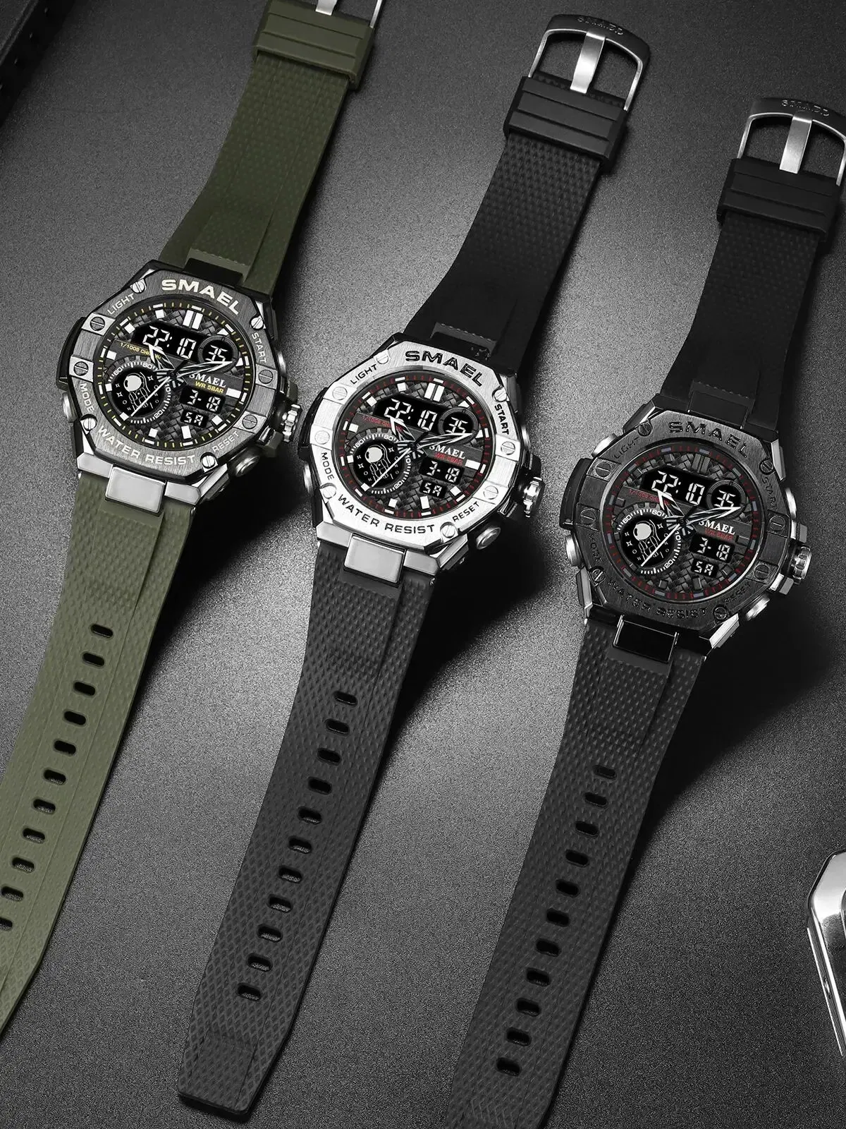 Color: Red - Sports Watch Men Waterproof Watches SMAEL Fashion Brand Digital Quartz Clock Stopwatch 8068 Military Army Quartz Wristwatches