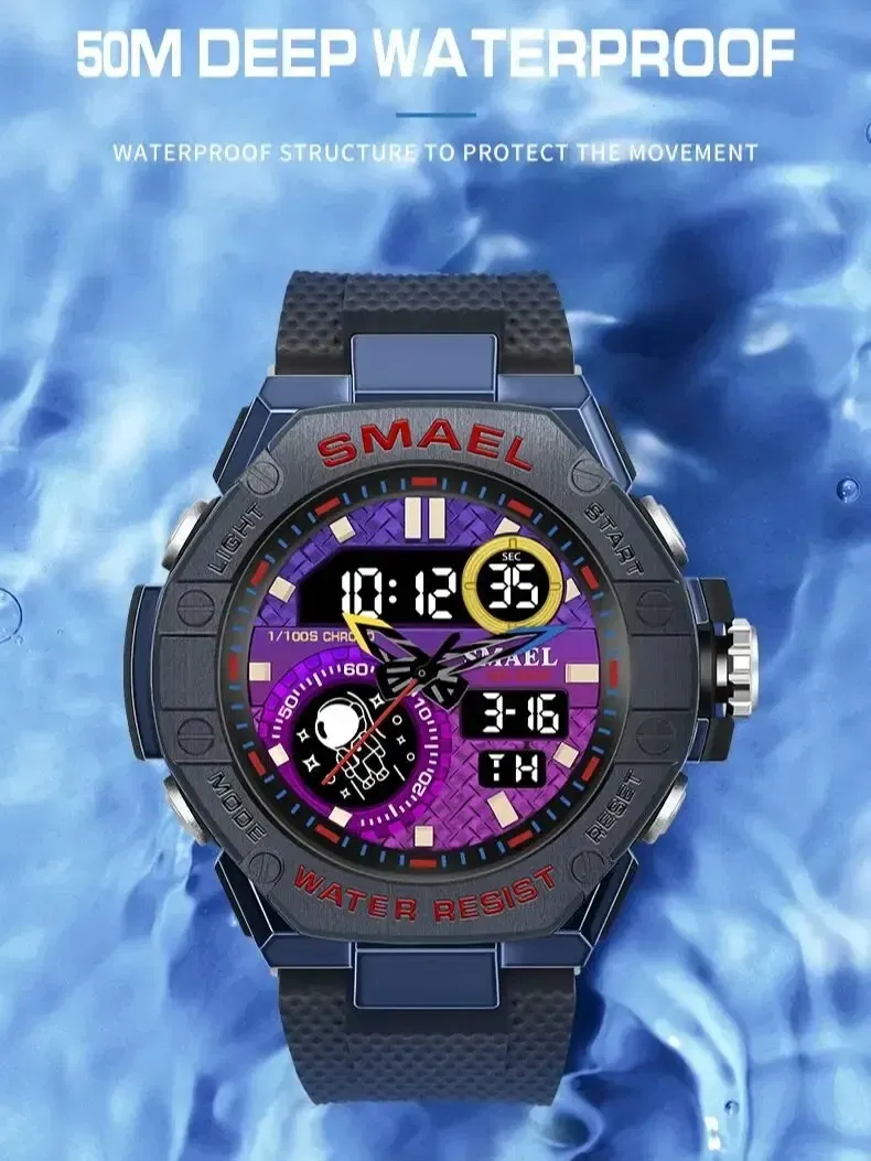 Color: Red - Sports Watch Men Waterproof Watches SMAEL Fashion Brand Digital Quartz Clock Stopwatch 8068 Military Army Quartz Wristwatches