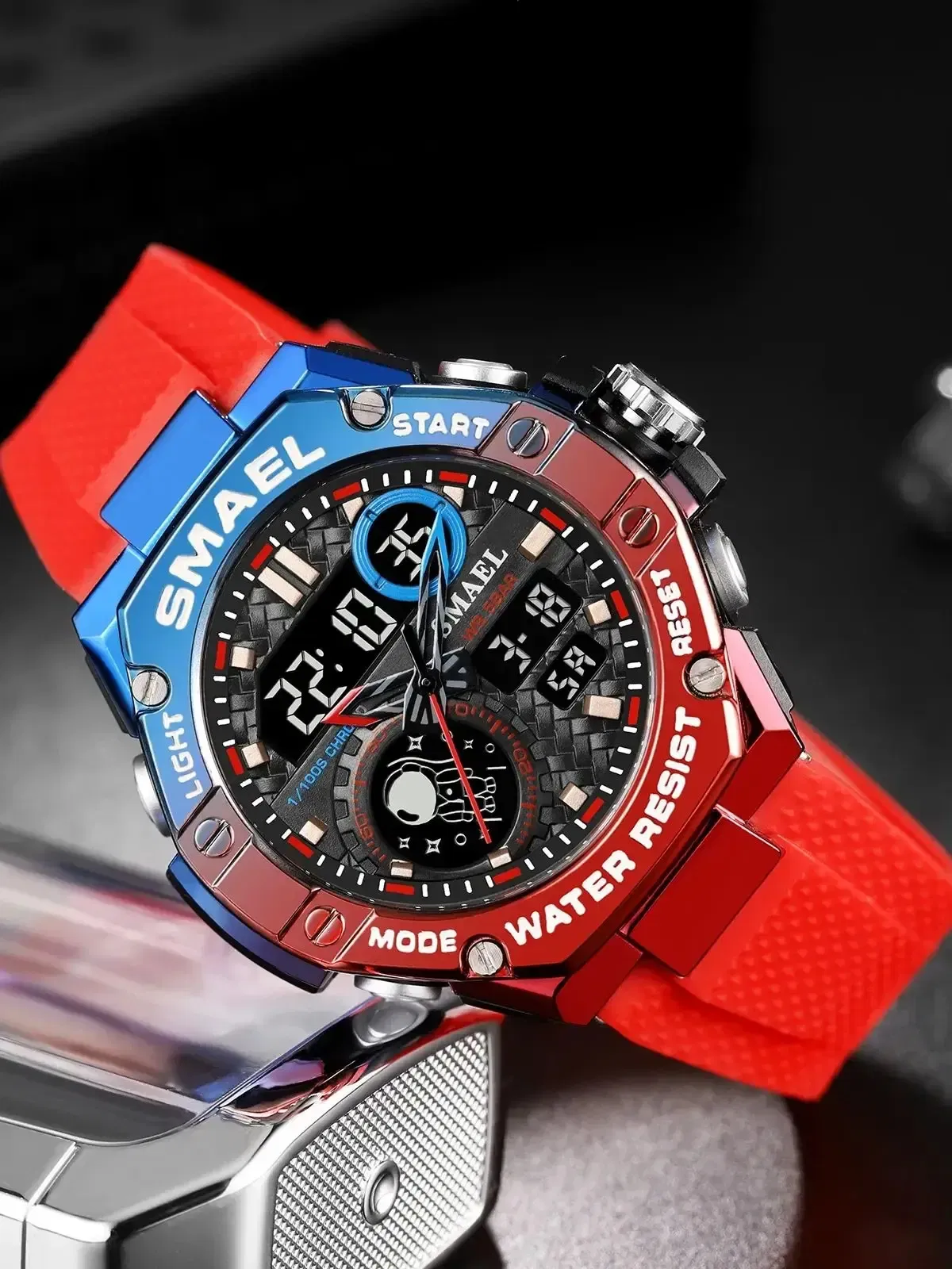 Color: Red - Sports Watch Men Waterproof Watches SMAEL Fashion Brand Digital Quartz Clock Stopwatch 8068 Military Army Quartz Wristwatches