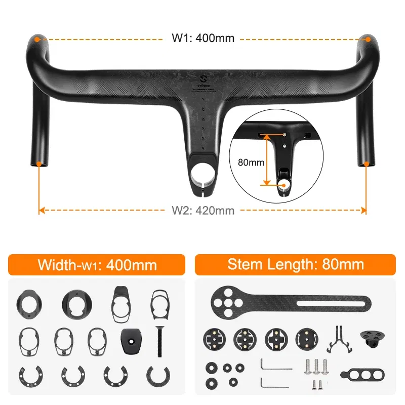 Color: Light Grey - TOSEEK Carbon Handlebar Road Carbon handlebar Drop bar T800 Carbon Integrated Handlebar Di2 Bicycle Accessories Carbon Drop bar