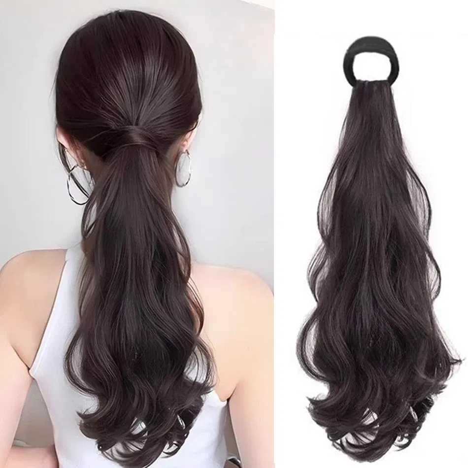 Color: NC/4HL, Stretched Length: 20inches - Synthetic Ponytails Hair Extension With Rubber Band Long Curly Wavy Layered Ponytail For Women Daily Use Heat Resistant Hair Wig
