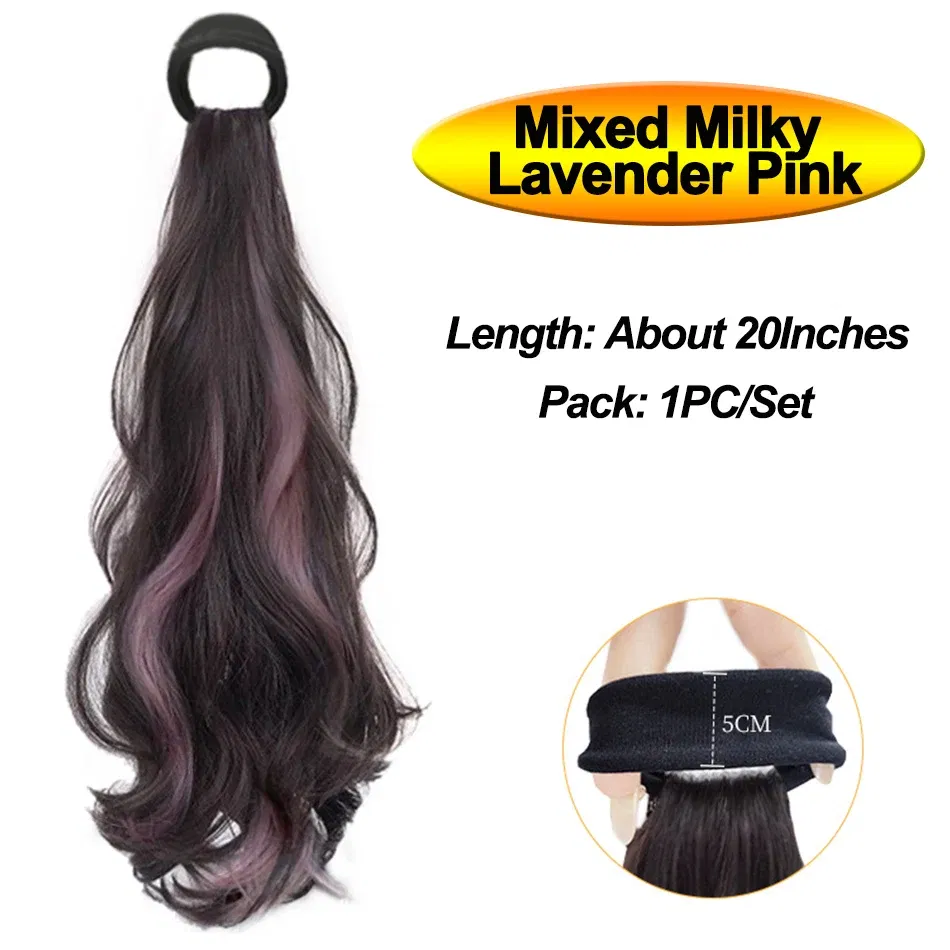 Color: NC/4HL, Stretched Length: 20inches - Synthetic Ponytails Hair Extension With Rubber Band Long Curly Wavy Layered Ponytail For Women Daily Use Heat Resistant Hair Wig