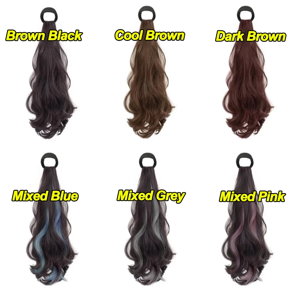 Color: NC/4HL, Stretched Length: 20inches - Synthetic Ponytails Hair Extension With Rubber Band Long Curly Wavy Layered Ponytail For Women Daily Use Heat Resistant Hair Wig