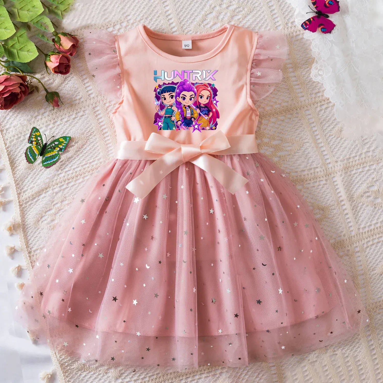 Color: Khaki, Size: One Size, Height: 158 - KPop Demon Hunters Girls Dress Kids Party Halloween Carnival Birthday Party Clothes Princess Tutu Dresses Costume Children Gift