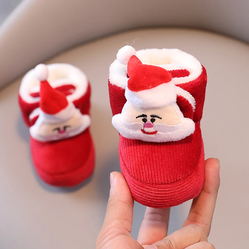 Color: Red, Baby Age: 13-18 Months - Winter New Cute Cartoon Baby Booties Boy Girl Boots Cotton Soft-Sole Non-Slip Warm Toddler First Walkers Infant Crib Shoes