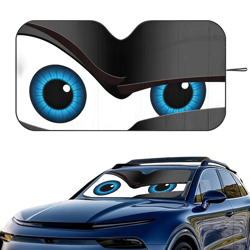 Color: army green - Cartoon Eyes Cute Car SunShade Windshield Foldable Three-layer Insulation Sunshade By Suction Cup Blocks UV Rays Sun