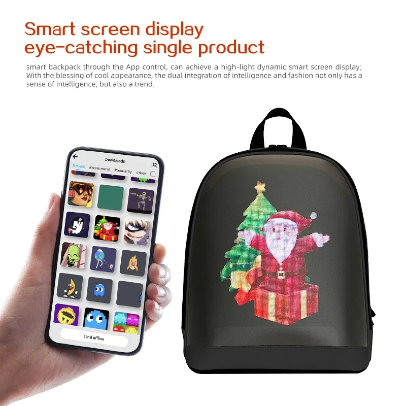 Color: Pink - School Backpack Led Screen Cell Phone Programming DIY Pattern Lightweight Hard Case  Women Travel Backpack College Backpacks
