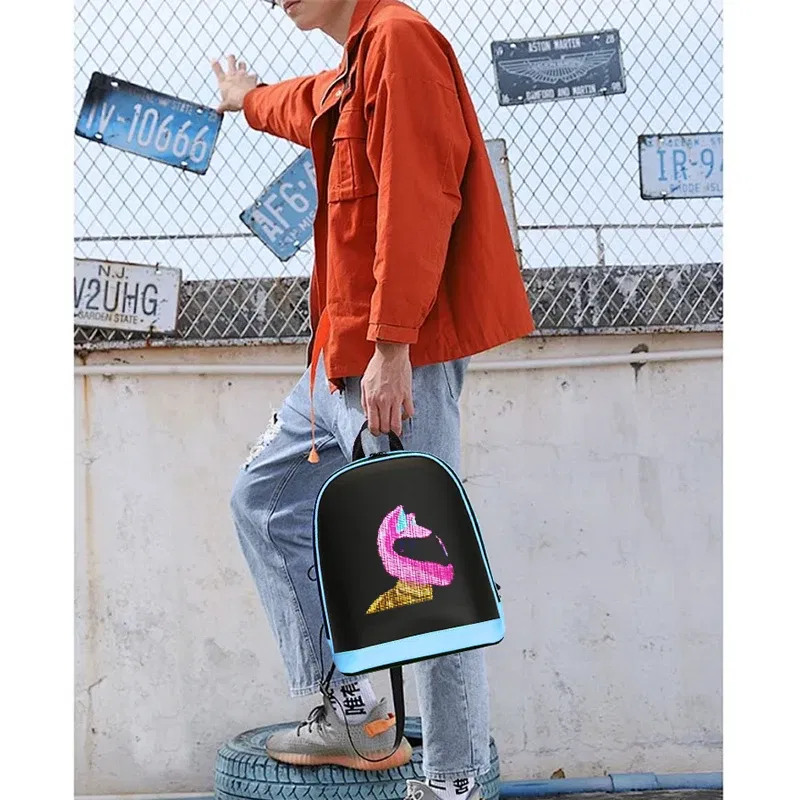 Color: Pink - School Backpack Led Screen Cell Phone Programming DIY Pattern Lightweight Hard Case  Women Travel Backpack College Backpacks