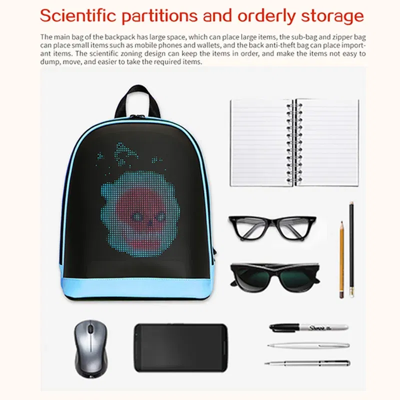 Color: Pink - School Backpack Led Screen Cell Phone Programming DIY Pattern Lightweight Hard Case  Women Travel Backpack College Backpacks