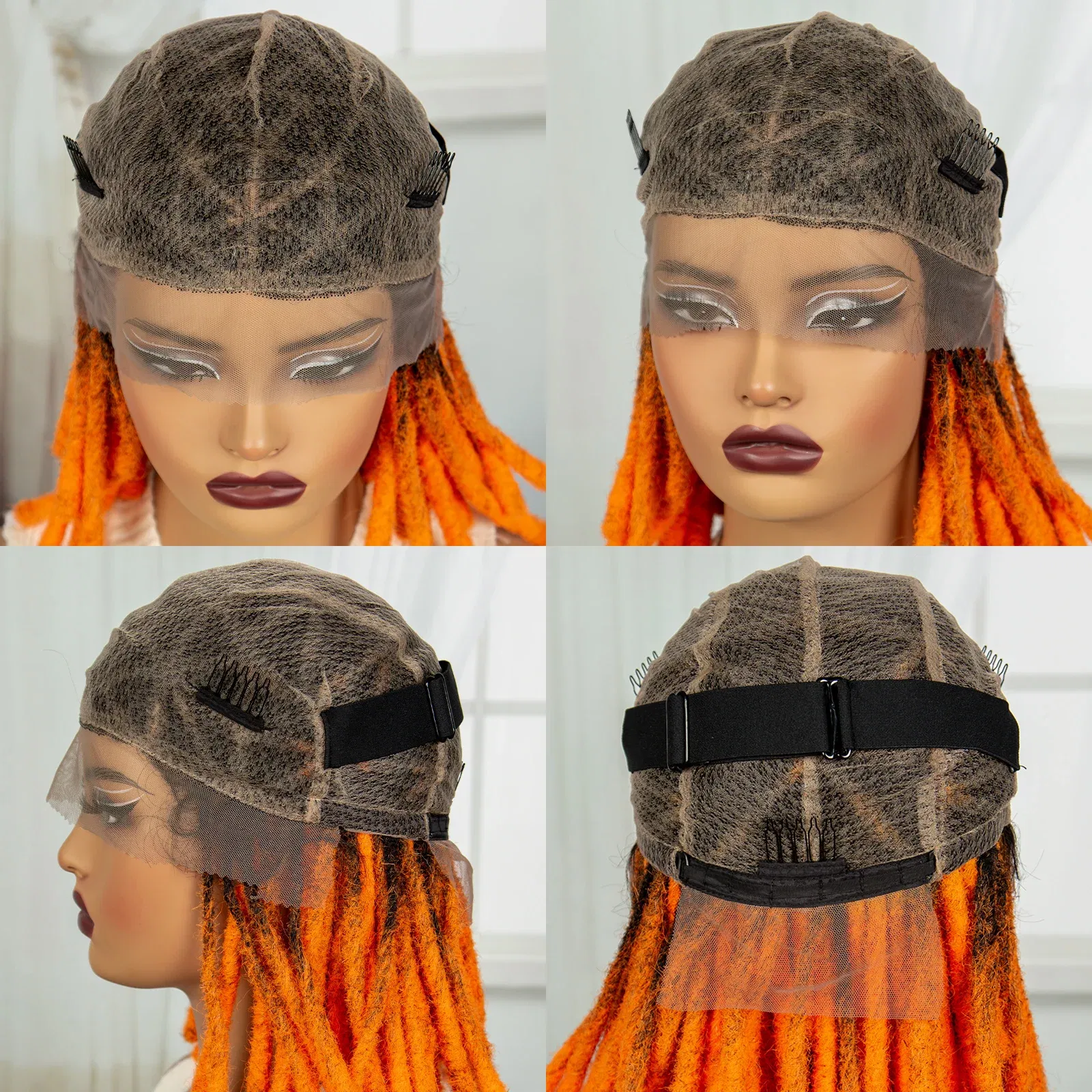 Orange Color Faux Locs Braided Wigs Synthetic Full Lace Knotless  Braided Lace Wig for Women Dreadlock Braids Wig with Baby Hair